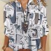Graffiti Abstract Print V-neck Long Sleeve Shirt - Image 2