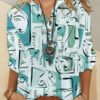 Graffiti Abstract Print V-neck Long Sleeve Shirt
