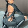 Hollow Out Sexy Tie Wrap Skinny Long Sleeve Jumpsuits - Image 2