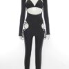 Hollow Out Sexy Tie Wrap Skinny Long Sleeve Jumpsuits - Image 4