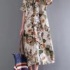 Retro Short Sleeve Cotton Floral Maxi Dress