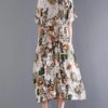 Retro Short Sleeve Cotton Floral Maxi Dress - Image 2