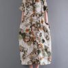 Retro Short Sleeve Cotton Floral Maxi Dress - Image 3