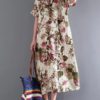 Retro Short Sleeve Cotton Floral Maxi Dress - Image 5