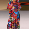 Retro V-neck Floral Print Loose Vintage Long Maxi Dress - Image 2