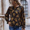Shirt  Floral Print Flowers Jewel Neck Long Sleeves Polyester Casual Tops - Image 3