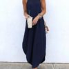 Sleeveless Straps High Low Hem Solid Causal Maxi Dress