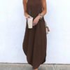 Sleeveless Straps High Low Hem Solid Causal Maxi Dress - Image 6