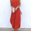 Sleeveless Straps High Low Hem Solid Causal Maxi Dress - Image 7
