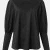 Solid Color Back Button Long Sleeve Causal Blouse - Image 10