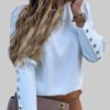 Solid Color Back Button Long Sleeve Causal Blouse