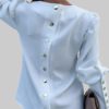 Solid Color Back Button Long Sleeve Causal Blouse - Image 5