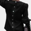 Solid Color Back Button Long Sleeve Causal Blouse - Image 7