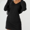 Solid Color Dolman Long Sleeve V-neck Casual Dress