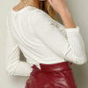 Solid Color Knitted Knotted Hollow Long Sleeve Casual Blouse - Image 2
