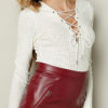 Solid Color Knitted Knotted Hollow Long Sleeve Casual Blouse - Image 3