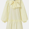 Solid Color Puff Long Sleeve Bowknot Patchwork Casual Dress