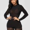Solid Fitted Bodycon Long Sleeve Rompers - Image 3