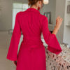 Turndown Collar Long Sleeve Split Front Lace Up Short Blazer Dress - Image 2