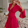 Turndown Collar Long Sleeve Split Front Lace Up Short Blazer Dress - Image 3