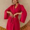 Turndown Collar Long Sleeve Split Front Lace Up Short Blazer Dress - Image 4