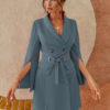 Turndown Collar Long Sleeve Split Front Lace Up Short Blazer Dress - Image 5