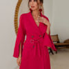 Turndown Collar Long Sleeve Split Front Lace Up Short Blazer Dress - Image 7