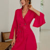 Turndown Collar Long Sleeve Split Front Lace Up Short Blazer Dress - Image 8