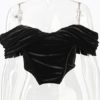 Blouse Bateau Neck Strapless Short Sleeve Velour Sexy Tops - Image 4