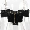 Blouse Bateau Neck Strapless Short Sleeve Velour Sexy Tops - Image 5