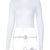 Blouse High Collar Long Sleeve Cut Outs Lace Up Polyester Sexy Tops - Image 4