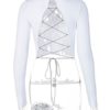 Blouse High Collar Long Sleeve Cut Outs Lace Up Polyester Sexy Tops - Image 6