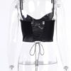 Camisole Sleeveless Straps Neck Lace Up Polyester Sexy Tops - Image 7