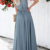 Sleeveless Blue V Neck Split Maxi Dress - Image 2