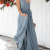 Sleeveless Blue V Neck Split Maxi Dress - Image 4