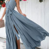 Sleeveless Blue V Neck Split Maxi Dress
