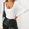 Solid Color V-neck Long Sleeve Casual T-Shirt - Image 3
