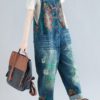 Casual Print Floral Pockets Sleeveless Overall Denim Jumpsuit