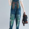 Casual Print Floral Pockets Sleeveless Overall Denim Jumpsuit - Image 4