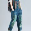 Casual Print Floral Pockets Sleeveless Overall Denim Jumpsuit - Image 5