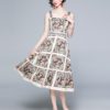 Designer  Vacation Beach Dress Slash Neck Backless Floral Print Midi Dress