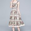 Designer  Vacation Beach Dress Slash Neck Backless Floral Print Midi Dress - Image 2