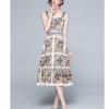 Designer  Vacation Beach Dress Slash Neck Backless Floral Print Midi Dress - Image 3