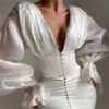 Elegant Lantern Sleeve deep V Neck Bodycon Partywear
