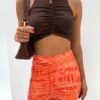 Fashion Butterfly Print Drawstring Ruched Hip Skirt