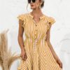 Fashion Cap Sleeve Striped Patchwork Dresses