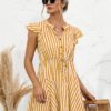 Fashion Cap Sleeve Striped Patchwork Dresses - Image 2