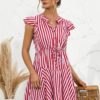 Fashion Cap Sleeve Striped Patchwork Dresses - Image 6
