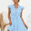 Fashion Cap Sleeve Striped Patchwork Dresses - Image 8