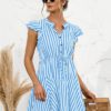 Fashion Cap Sleeve Striped Patchwork Dresses - Image 9
